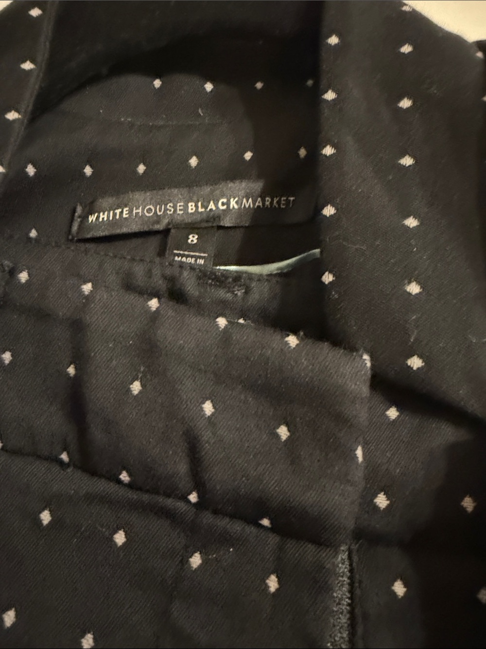 White House Black Market Black Suit with Cream Dot Pattern